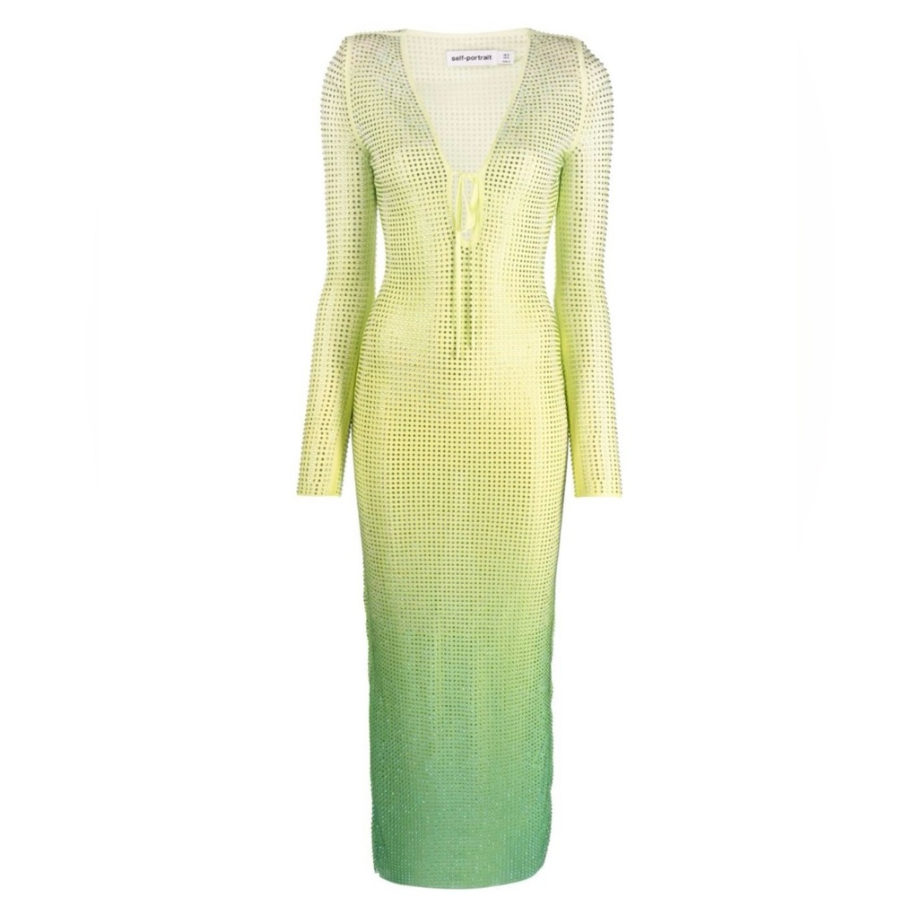 Self Portrait green embellished kind dress XS.